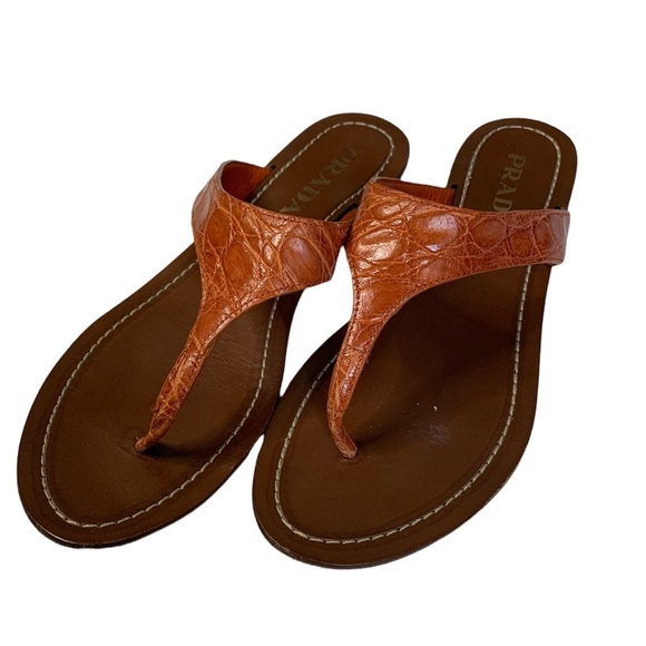 Prada Orange Alligator Slide Sandals - Picture 2 of 6